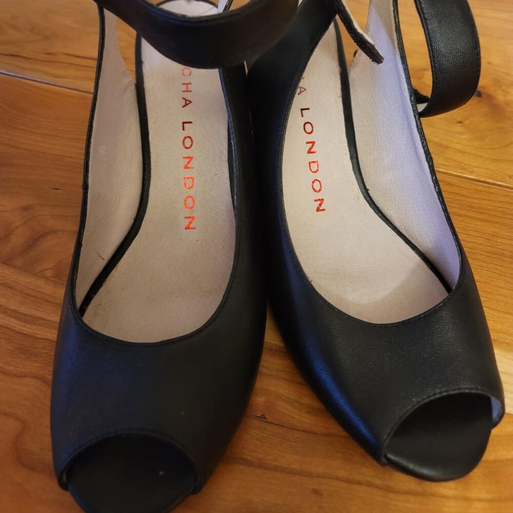 Sacha London open toe ankle strap wedge heels, size 8.5